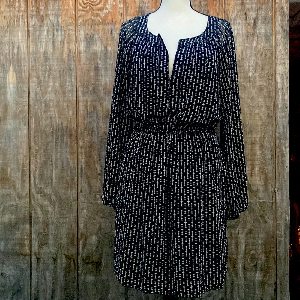 Max Studios Printed Black Long Sleeve Dress Size L